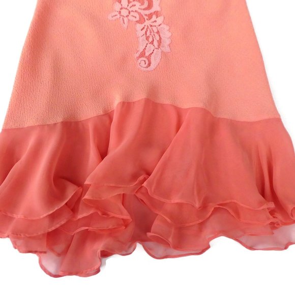 Vintage Victorias Secret Lingerie Chemise Cami Ruffle Sheer Peach Lace S - Picture 6 of 8